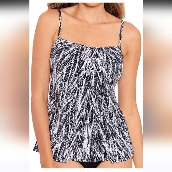 MiracleSuit Python Jubilee Tankini Top black white NWT Size 14 - Picture 1 of 5